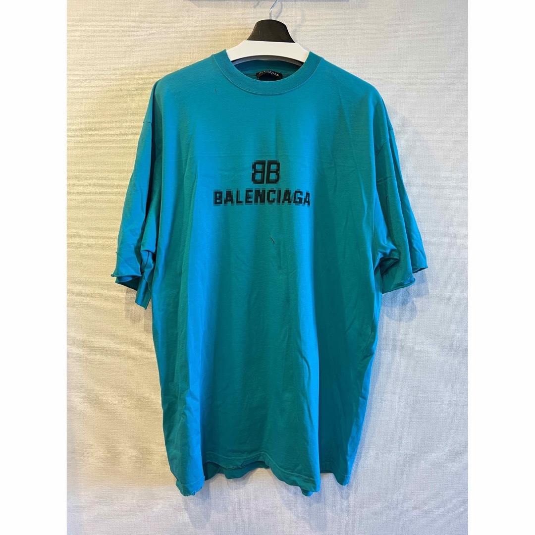 52cm着丈BALENCIAGA デストロイ　ピクセルロゴオーバーサイズtシャツ　XS