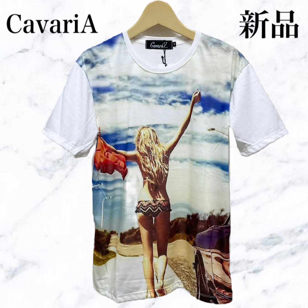 CavariA(キャバリア)のcavariA プリントTシャツ　半袖Tシャツ　半袖カットソー　白Tシャツ メンズのトップス(Tシャツ/カットソー(半袖/袖なし))の商品写真