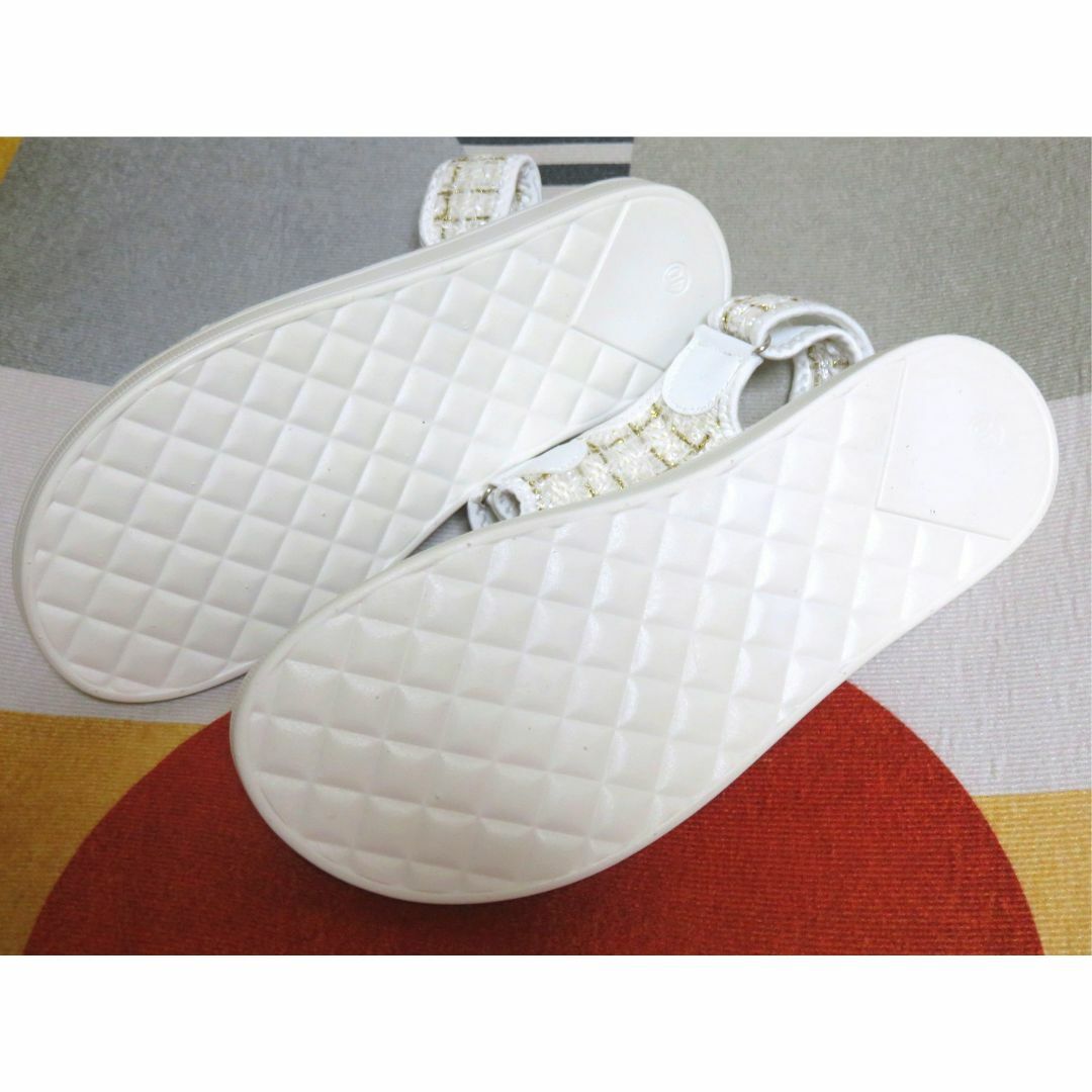 未使用 25cm 24.5cm ツイード コンビ サンダル ホワイト/白     レディースの靴/シューズ(サンダル)の商品写真