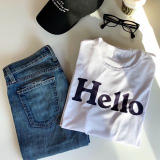 ドゥーズィエムクラス(DEUXIEME CLASSE)のインポート ロゴ Tシャツ HELLO ハロー レディース 白 ホワイト(Tシャツ(半袖/袖なし))