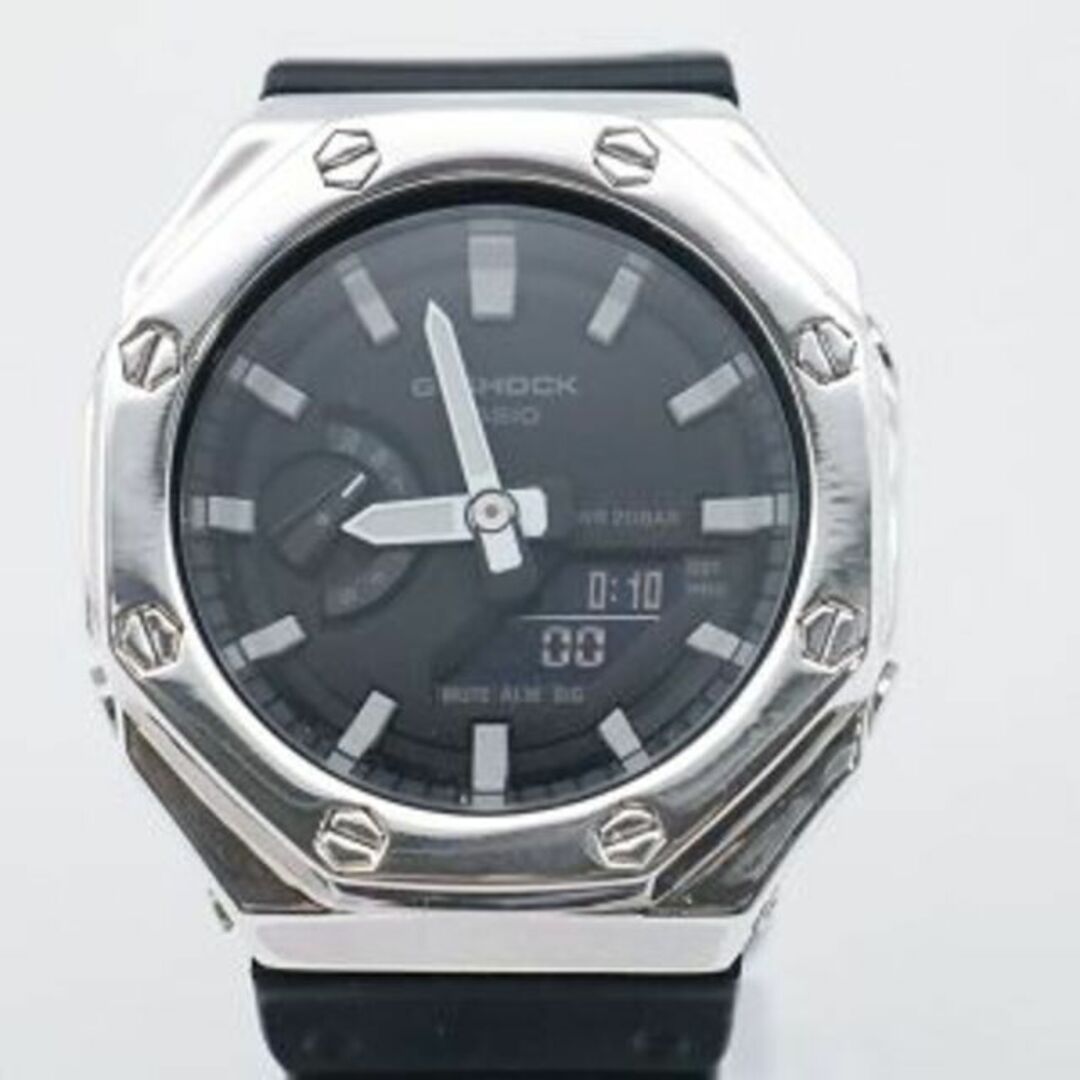 カスタムGショック シルバー925 GA-2100 ブラック 鏡面加工 ビス-