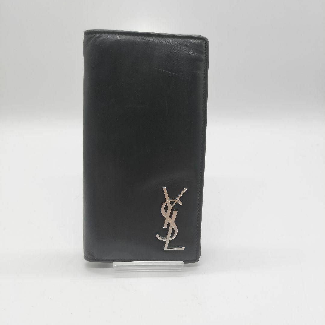 美品✨サンローラン 長財布 YSL金具 カサンドラ シルバー金具 レザー 黒-