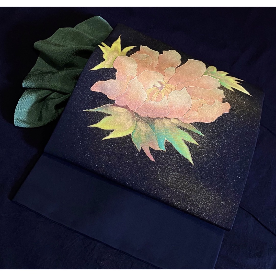 牡丹模様の箔置き名古屋帯〉SALE 塩瀬 黒の帯 トール 花柄 の通販 by