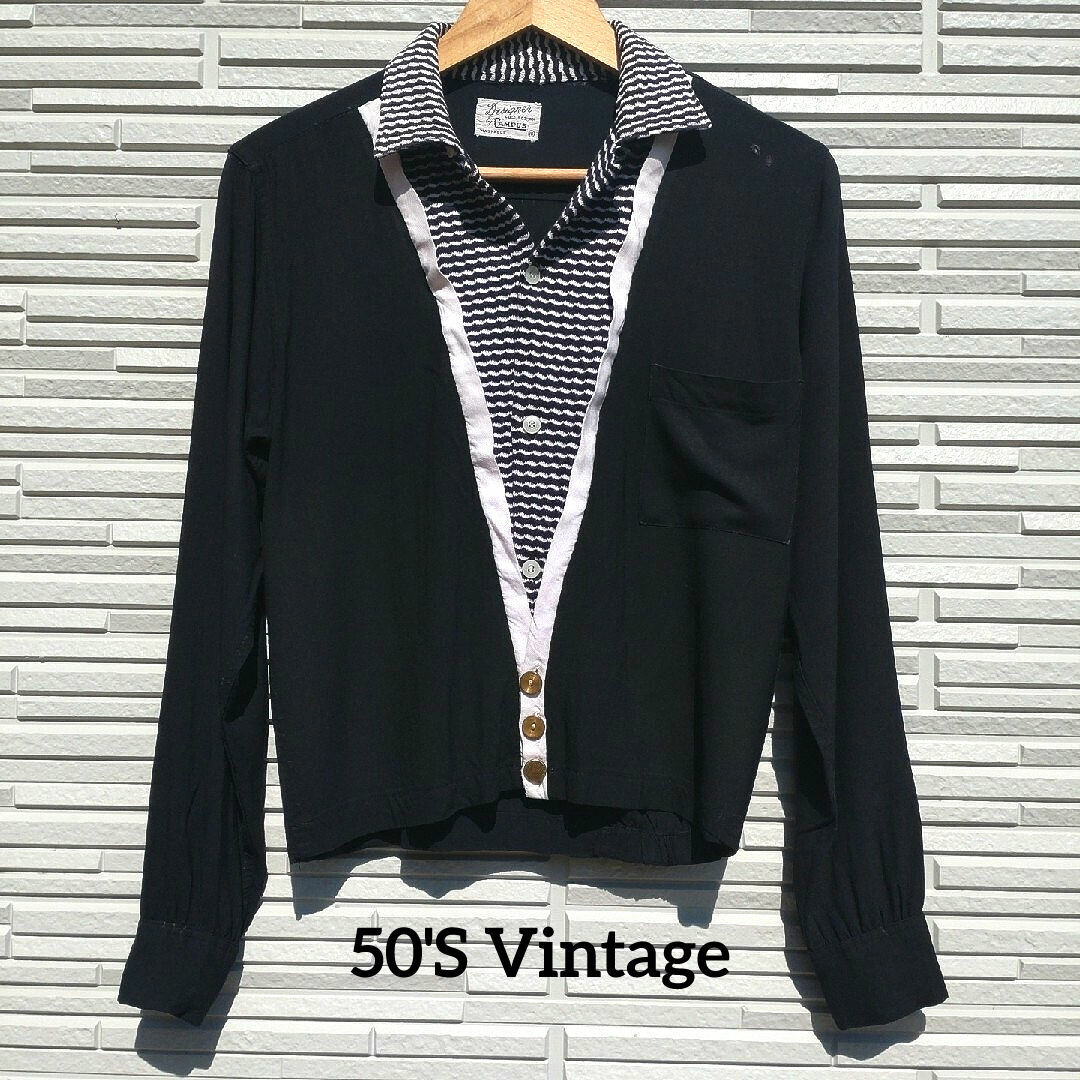 39S【50'S Vintage・CAMPUS】BLACK RAYON JACKET