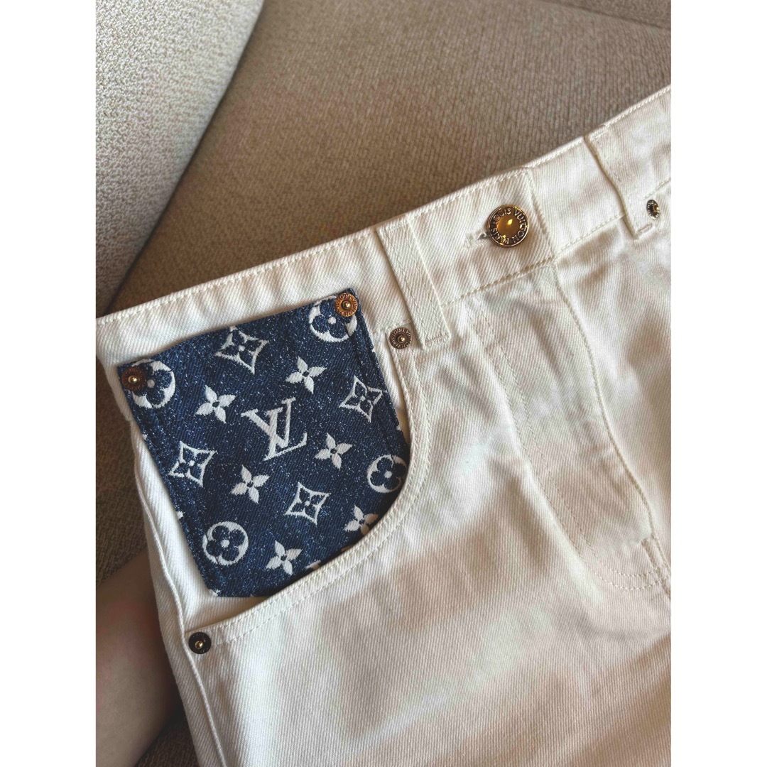 ヴィトン スカート Louis Vuitton モノグラム 白 デニム-