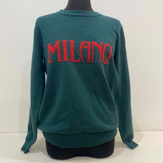 バーニーズニューヨーク(BARNEYS NEW YORK)のy-two MILANOロゴ入り長袖ニットトップスグリーンラメイタリアブランド(ニット/セーター)