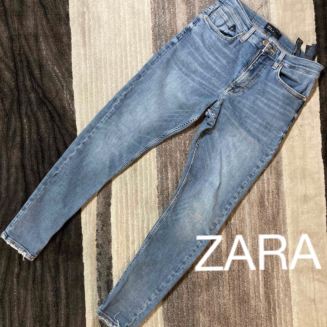 ZARA 蛇腹ダメージ加工スキニージーンズ 濃紺ストレッチデニム サイズ31