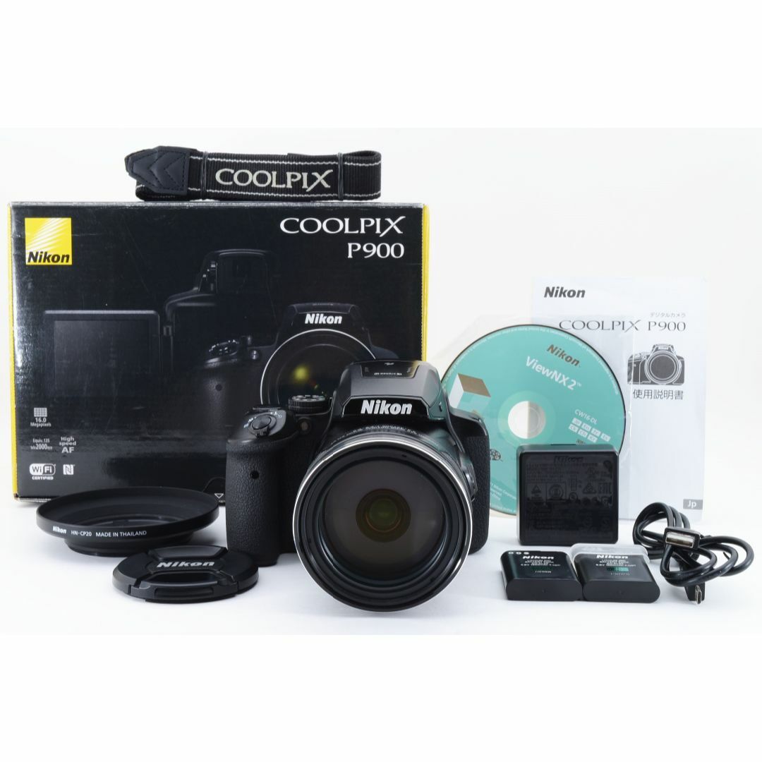 □ほぼ新品□Nikon COOLPIX P900 バッテリー2個・フード・元箱付