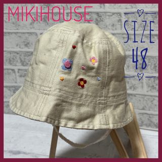 ミキハウス(mikihouse)の【美品】MIKI HOUSEミキハウス 日本製かわいいお花の刺繍バケットハット(帽子)