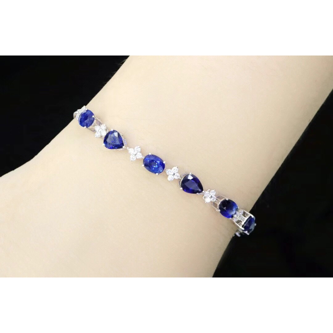 天然 ロイヤルブルーサファイア ダイヤ ブレスレット5.82ct k18 f
