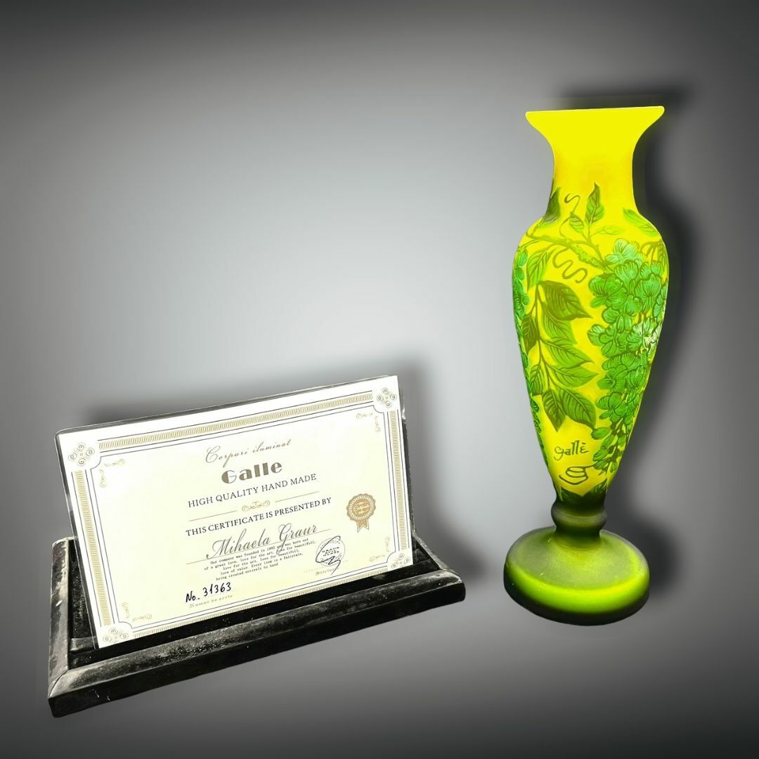 【証明書】　エミールガレ 特大　花器　花瓶　カメオ彫り　被せガラス　高さ31.5
