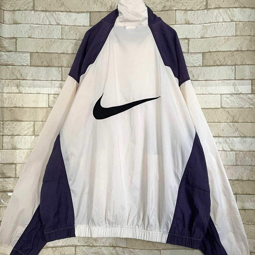 NIKE - NIKE ナイキ ナイロンジャケット 90s白タグ 両面刺繍ロゴ 白 紫