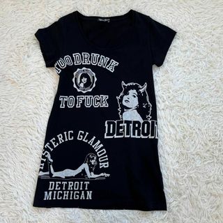 ヒステリックグラマー(HYSTERIC GLAMOUR)の【美品】ヒステリックグラマー　半袖カットソー　ガール　ロゴ　総柄　プリント　黒(Tシャツ(半袖/袖なし))