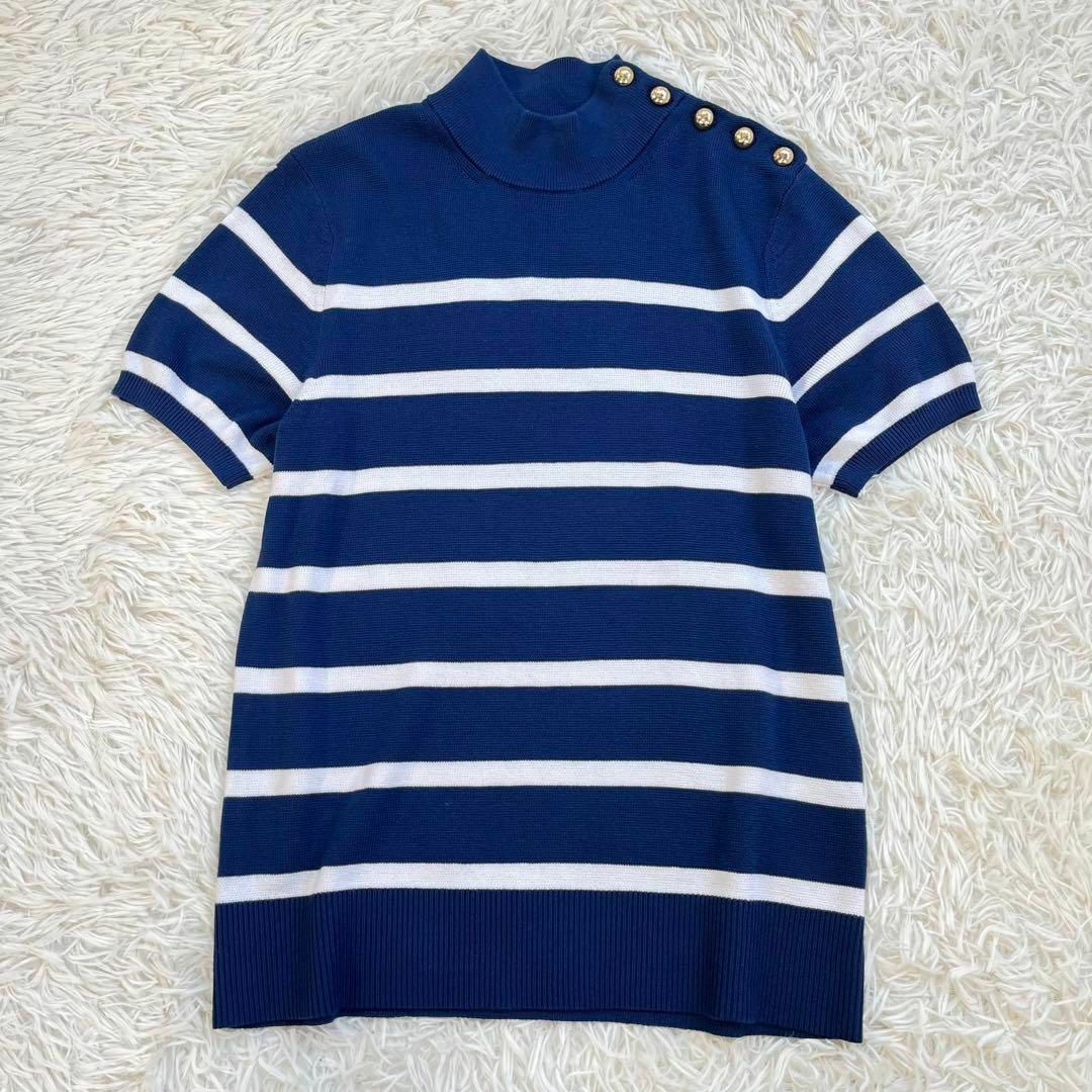 POLO RALPH LAUREN(ポロラルフローレン)の【極美品・シルク】ポロ ラルフローレン　半袖ニット セーター　ボーダー　金ボタン レディースのトップス(ニット/セーター)の商品写真