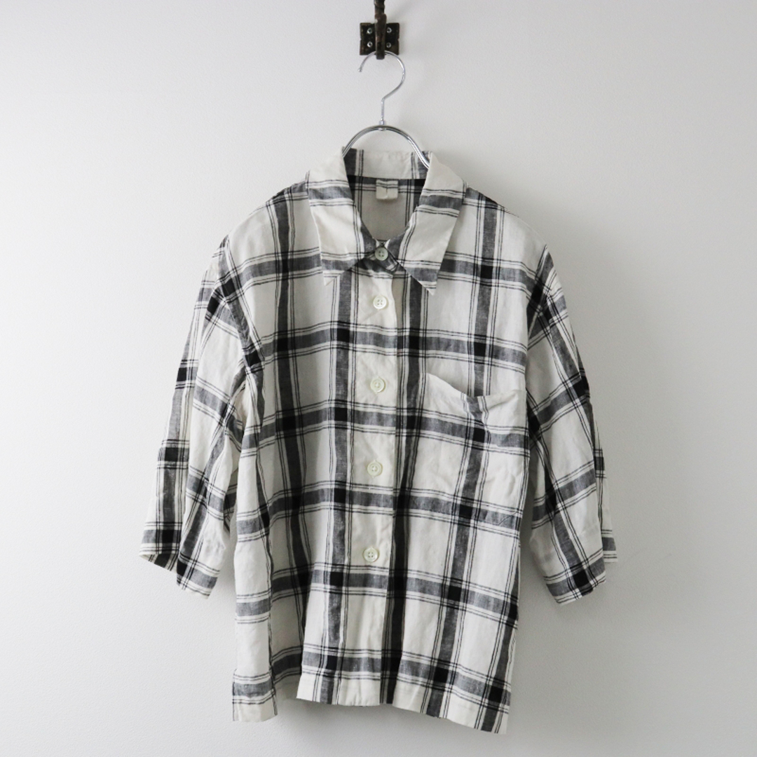 2020SS MARGARET HOWELL マーガレットハウエル LARGE CHECK LINEN リネン チェック シャツ 1/ブラック 麻  トップス【2400013461108】