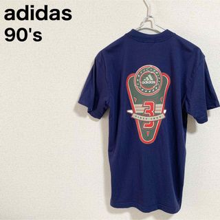 アディダス(adidas)の90s adidas Tシャツ 万国旗タグ 紺色 バックプリント(Tシャツ/カットソー(半袖/袖なし))