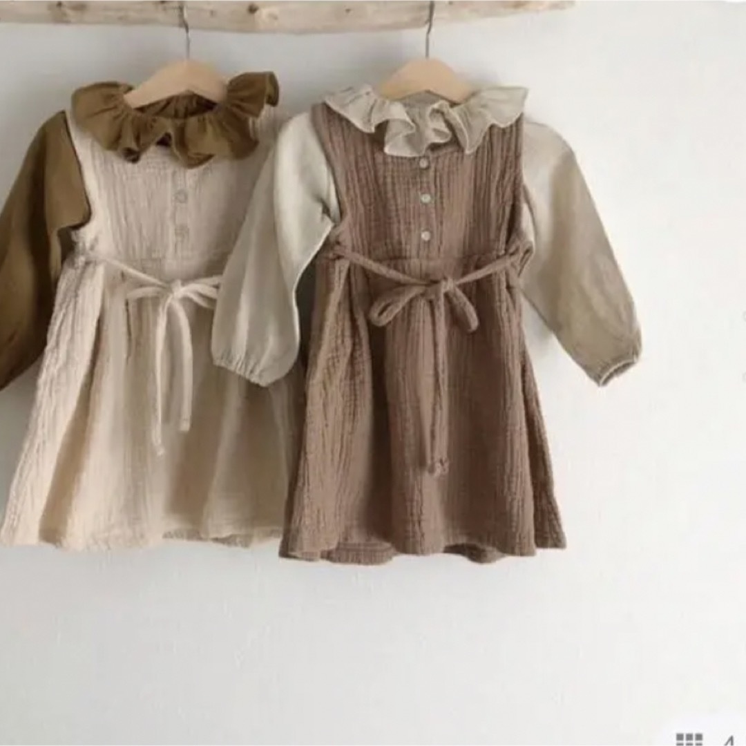 　美品　ワッシャー ワンピース リネン ノースリーブ　90 ブラウン キッズ/ベビー/マタニティのキッズ服女の子用(90cm~)(ワンピース)の商品写真