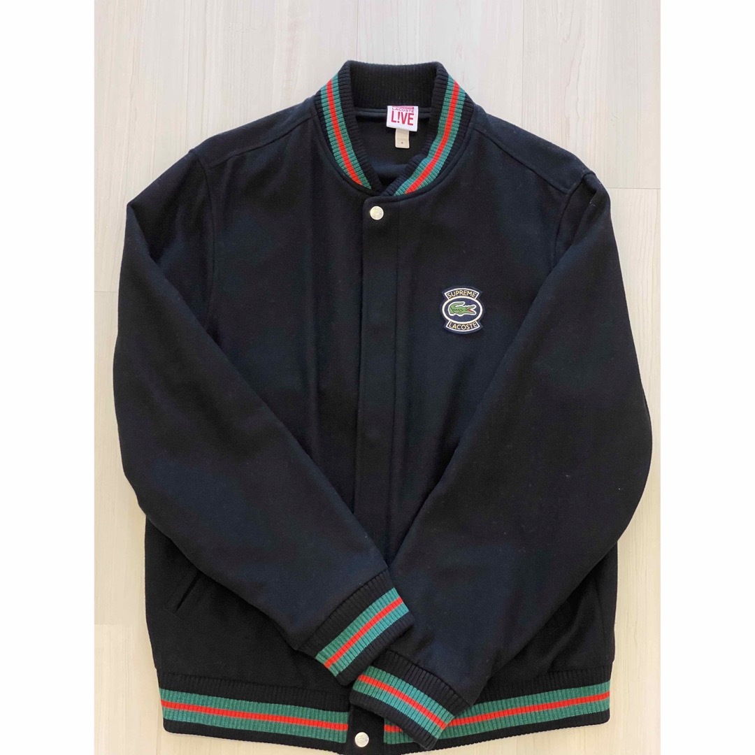 SUPREME シュプリーム 18SS×LACOSTE Wool Varsity Jacket ラコステ バックロゴワッペン付き ウールバーシティジャケット ブラック スタジアム スタジャン