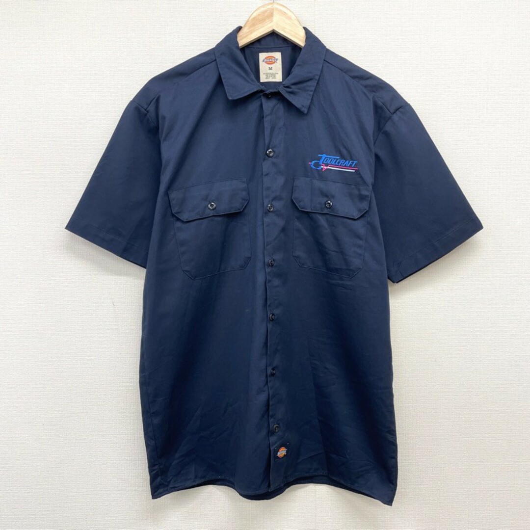 Dickies(ディッキーズ)のUS古着 ディッキーズ Dickies ワークシャツ 半袖 ワンポイント 刺繍 サイズ：メンズ M ダークネイビー【中古】 メンズのトップス(シャツ)の商品写真