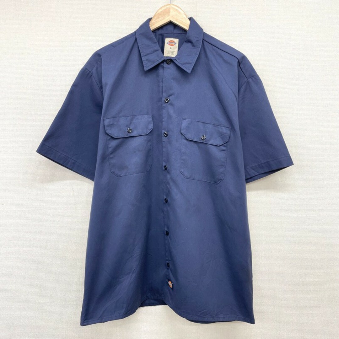 Dickies(ディッキーズ)のUS古着 ディッキーズ Dickies ワークシャツ 半袖 無地 サイズ：メンズ L ネイビー【中古】 メンズのトップス(シャツ)の商品写真