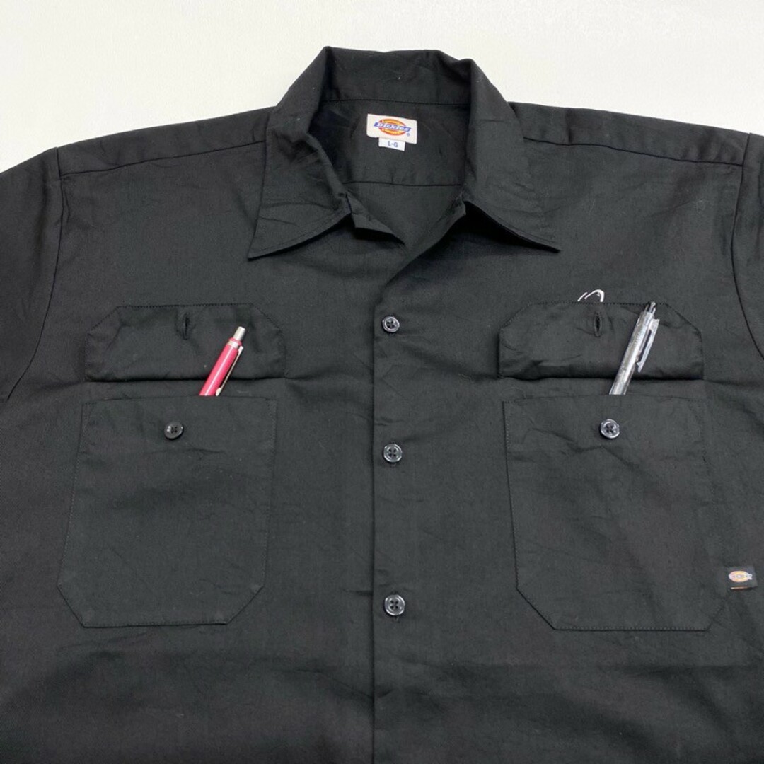 Dickies US古着 ディッキーズ Dickies ワークシャツ 半袖 ワンポイント 企業 ロゴ 刺繍 サイズ：メンズ L  ブラック【中古】の通販 by 古着屋mellowラクマ店｜ディッキーズならラクマ