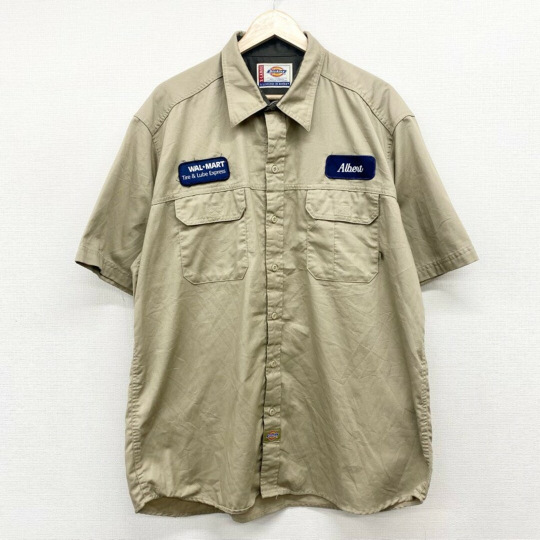 Dickies US古着 ディッキーズ Dickies ワークシャツ 半袖 企業 ワッペン サイズ：メンズ XL ビッグサイズ  ベージュ【中古】の通販 by 古着屋mellowラクマ店｜ディッキーズならラクマ