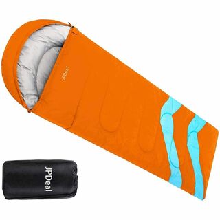 寝袋 封筒型 軽量 保温 210T防水 シュラフ コンパクト アウトドア オレン(寝袋/寝具)