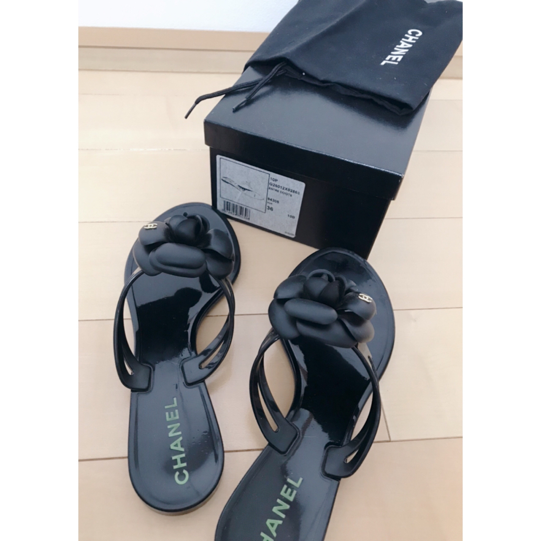 美品☆CHANEL カメリア サンダル ブラック