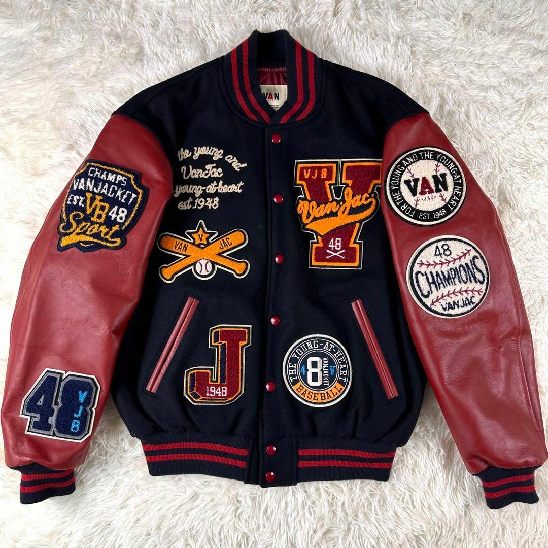 【美品】80s ビンテージ VAN JACKET スタジャン 袖レザー LLビンテージヴィンテージ