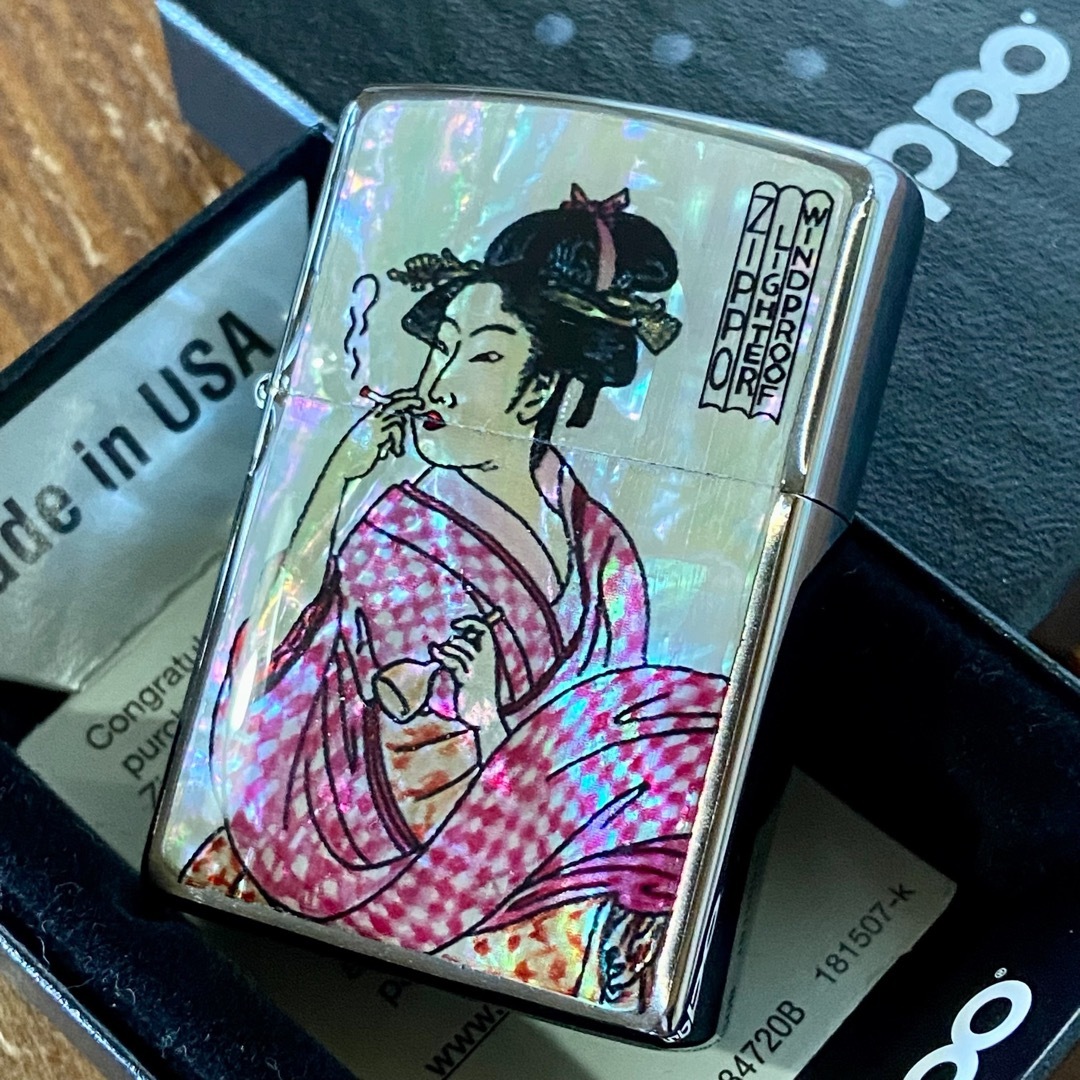 ZIPPO(ジッポー)の新品 Zippo 貝貼りエポ 煙を吹く女 シェル 和柄 ジッポー メンズのファッション小物(タバコグッズ)の商品写真