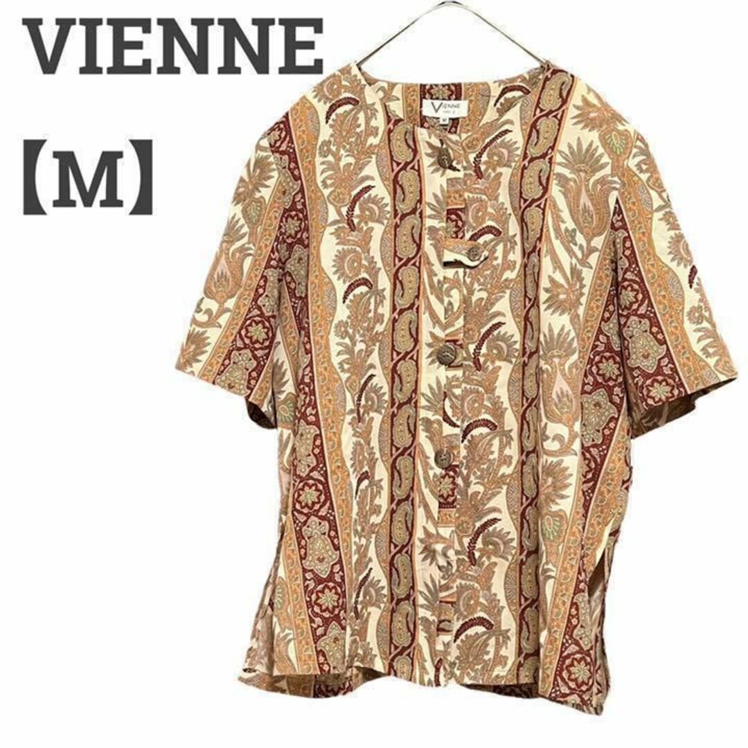 【個性的】VIENNE レディース【M】半袖柄ブラウス♡前開 カジュアル♡茶色系 レディースのトップス(シャツ/ブラウス(半袖/袖なし))の商品写真