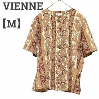 【個性的】VIENNE レディース【M】半袖柄ブラウス♡前開 カジュアル♡茶色系(シャツ/ブラウス(半袖/袖なし))