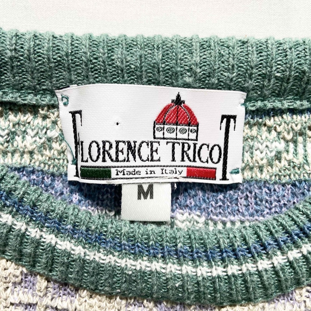 イタリア製 FLORENCE TRICOT コットンニット セーター M 総柄 メンズのトップス(ニット/セーター)の商品写真