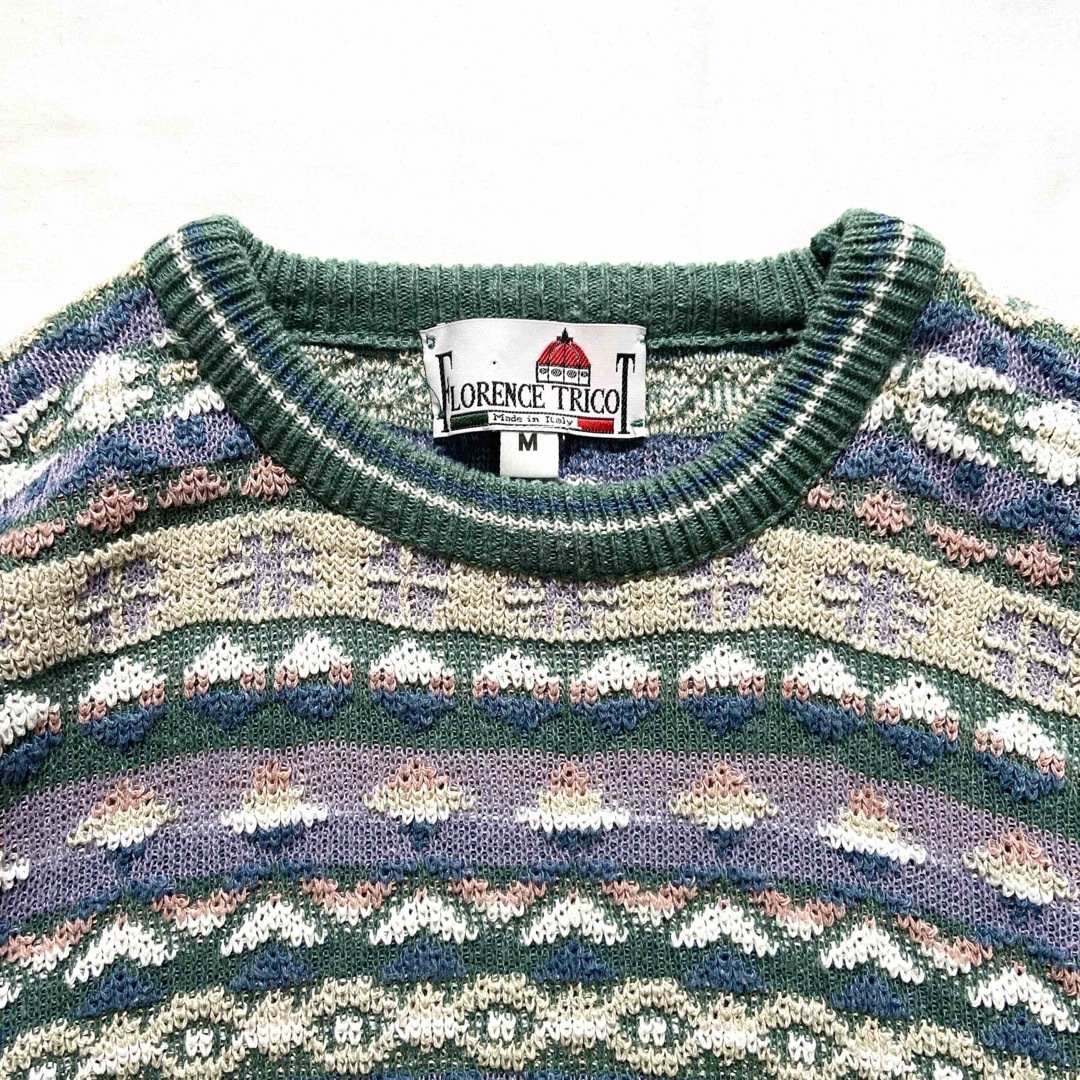 イタリア製 FLORENCE TRICOT コットンニット セーター M 総柄 メンズのトップス(ニット/セーター)の商品写真