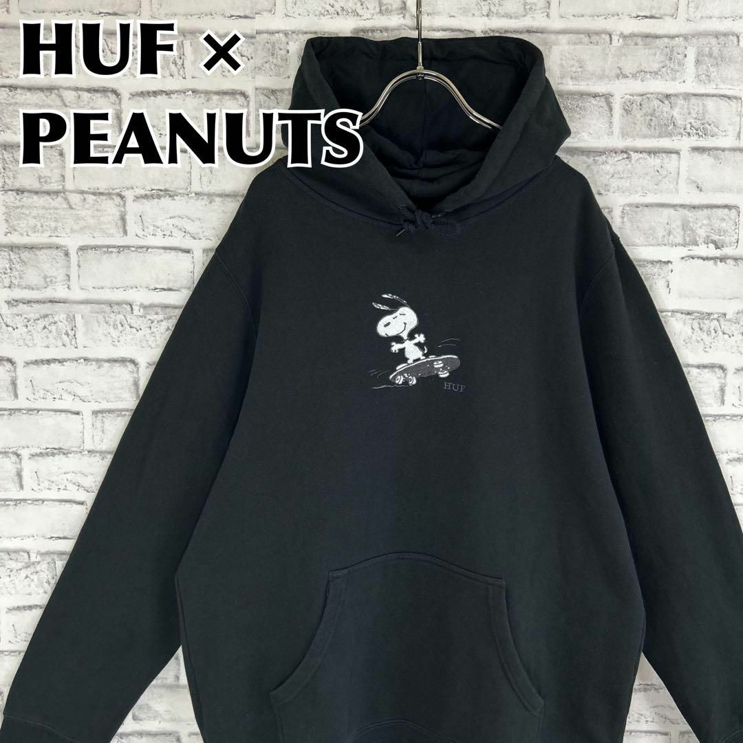 希少】ハフ HUF PEANUTSコラボ スウェットパーカー スヌーピー 黒-