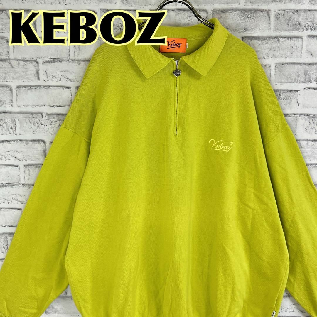 KEBOZ ケボズ ハーフジップセーター コットンニット ワンポイント刺繍 薄手