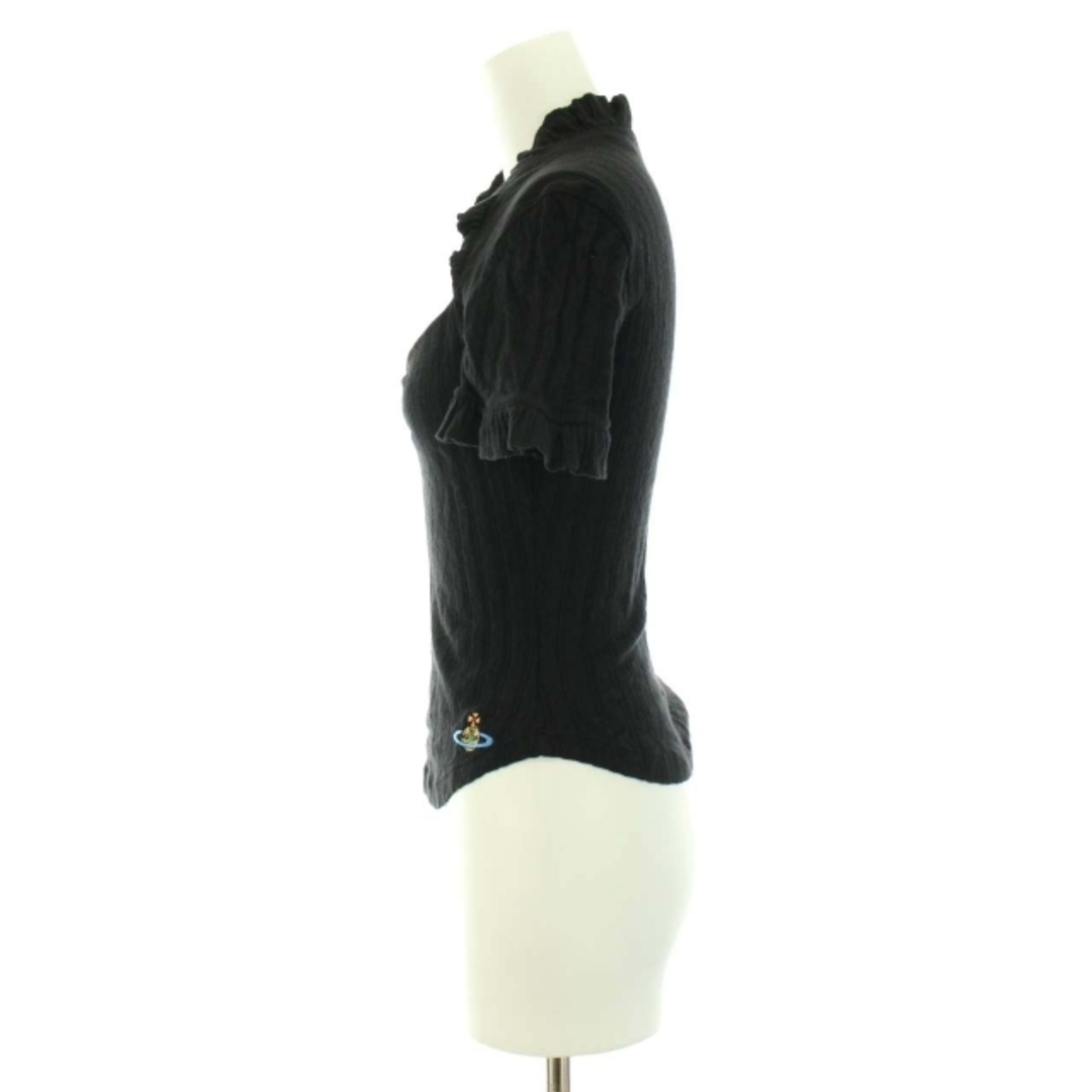 Vivienne Westwood(ヴィヴィアンウエストウッド)のヴィヴィアンウエストウッド カットソー オーブ 変形ネック フリル 半袖 M 黒 レディースのトップス(カットソー(半袖/袖なし))の商品写真