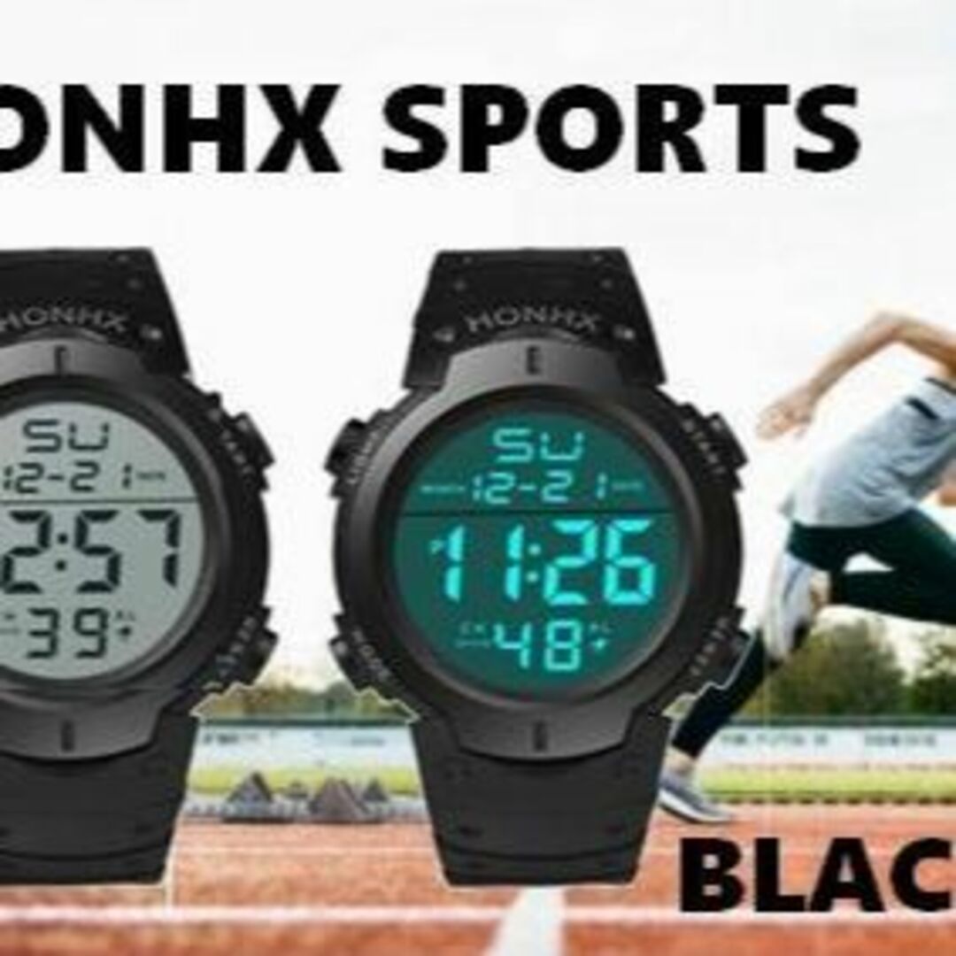 ダイバーズタイプ HONHX アウトドア黒　新品未使用　3気圧防水腕時計