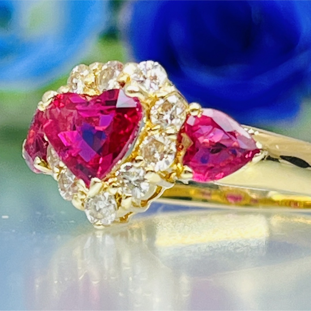 アクセサリーK18 Double Heart Ruby Diamond Ring