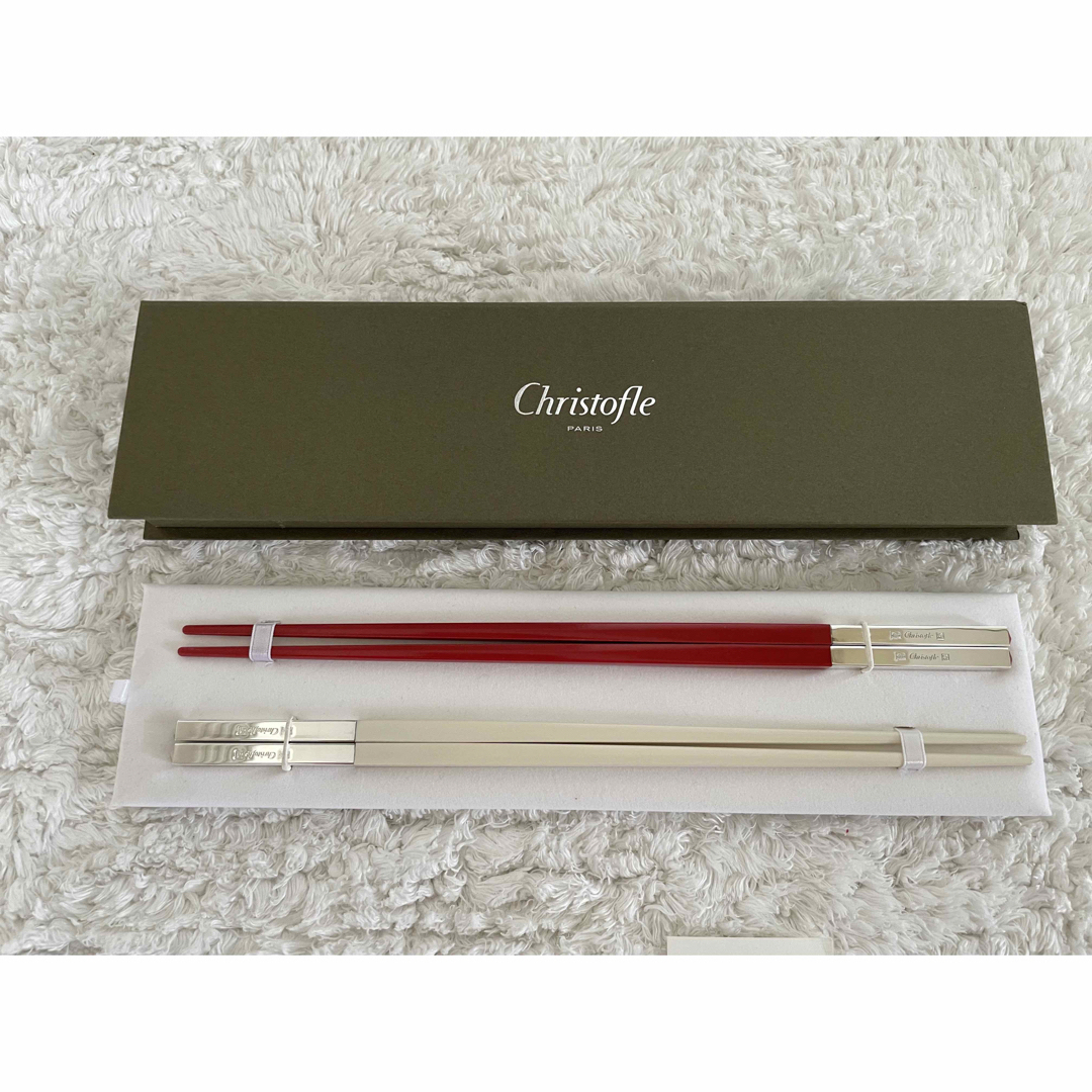 Christofle(クリストフル)の新品 Christofle クリストフル　箸 ペアセット ノワール＆ルージュ インテリア/住まい/日用品のキッチン/食器(カトラリー/箸)の商品写真