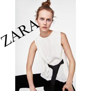 ザラ(ZARA)の美品　ZARA ザラ　ノースリーブ　トップス　リボン　人気　完売　ブラウス(シャツ/ブラウス(半袖/袖なし))