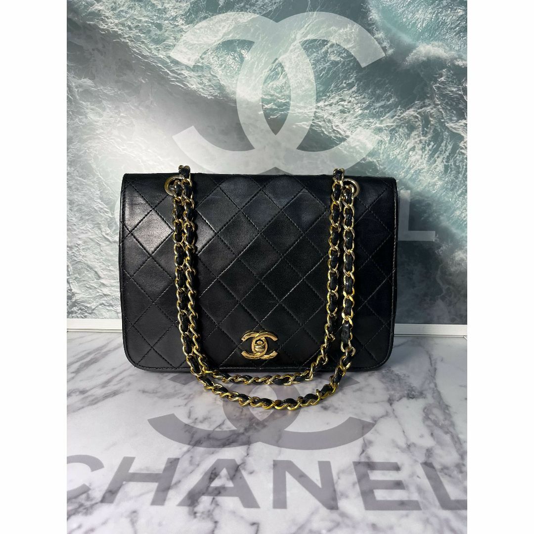 CHANEL - ☆正規超美品☆シャネル　Wチェーン　シングルフラップマトラッセ　ラム　黒♪