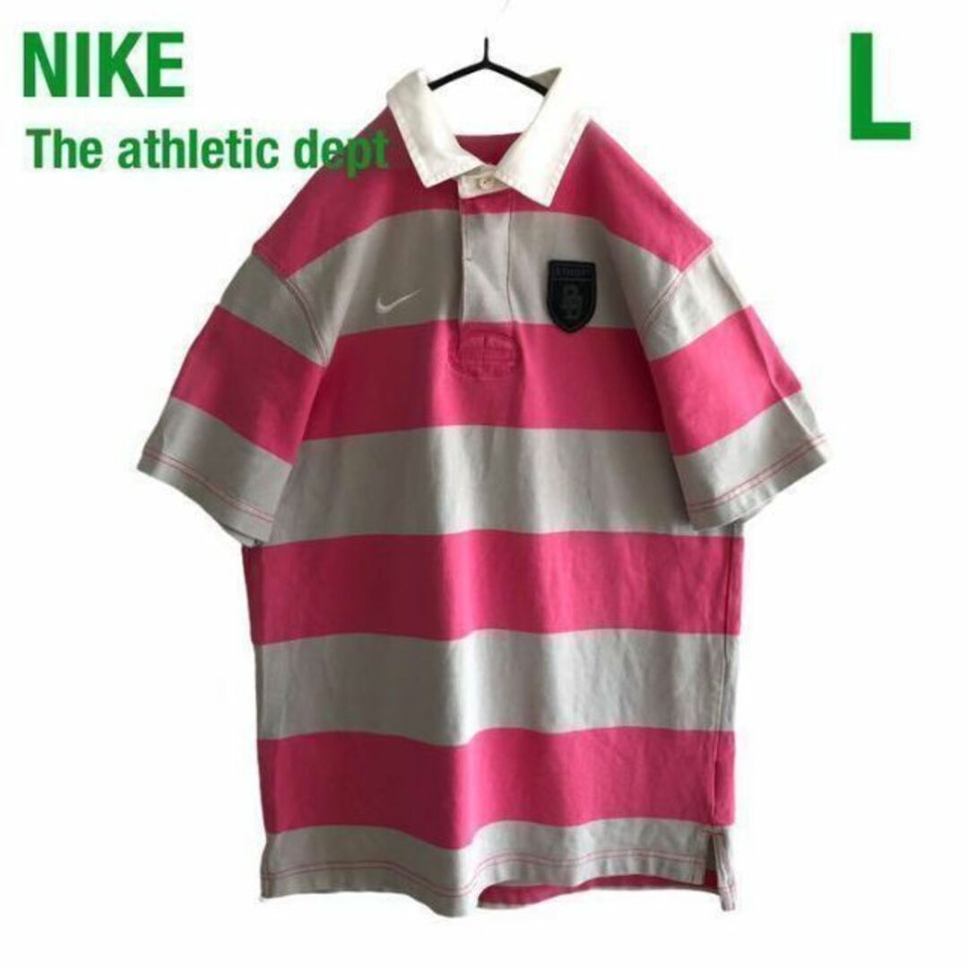 NIKE(ナイキ)のNIKEのポロシャツ　グレー×ピンクボーダー　ナイキ 　90'S　ラガーシャツ メンズのトップス(ポロシャツ)の商品写真