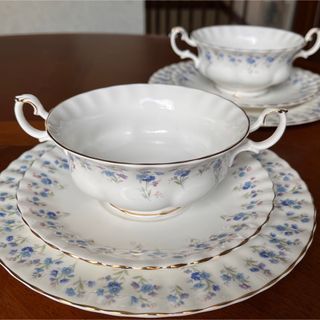 ロイヤルアルバート(ROYAL ALBERT)の【レア美品】ロイヤルアルバート★メモリーレーン・勿忘草★トリオ　ペア(食器)