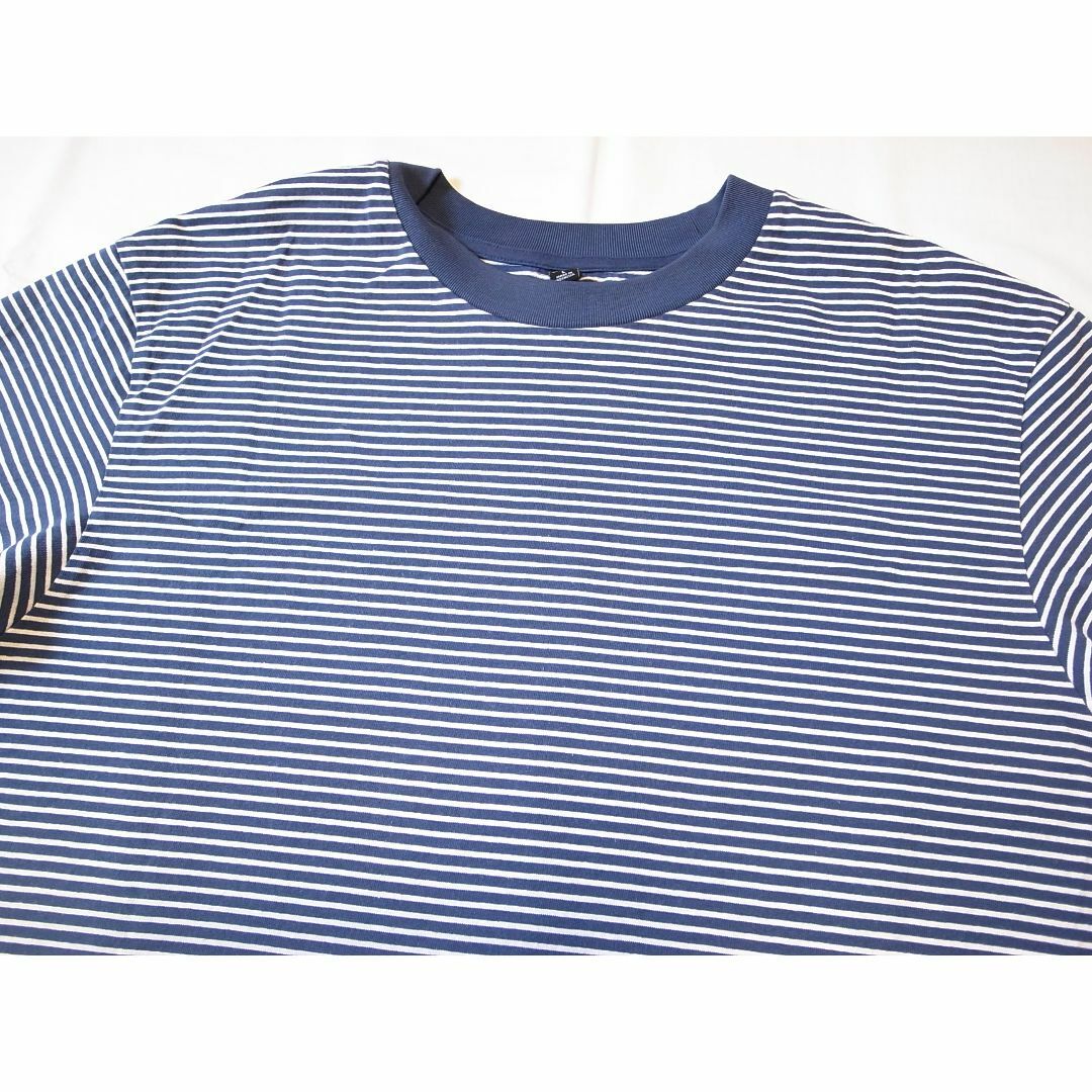 UNIQLO(ユニクロ)のNAVY オーバーサイズボーダーTシャツ（5分袖） メンズのトップス(Tシャツ/カットソー(半袖/袖なし))の商品写真