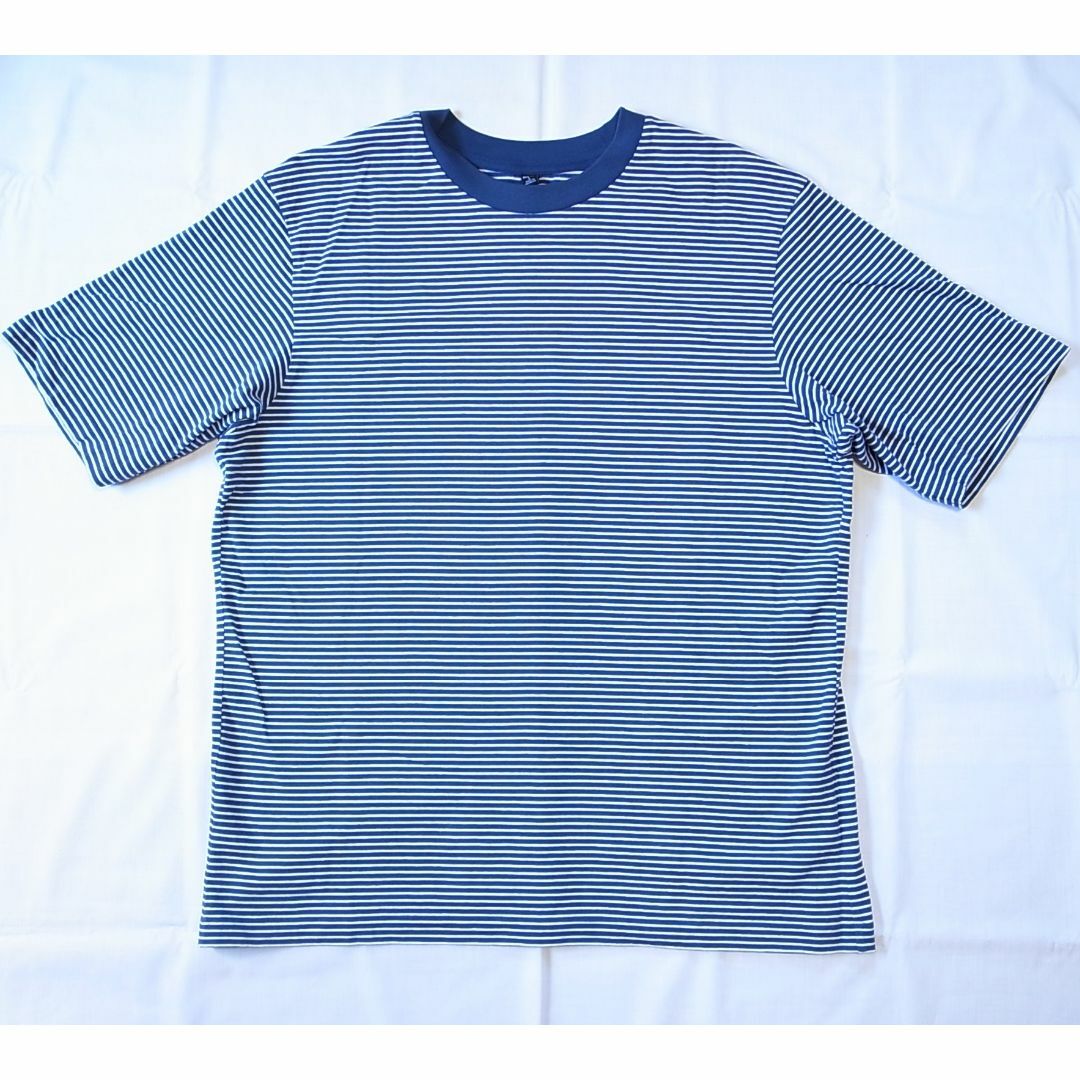 UNIQLO(ユニクロ)のNAVY オーバーサイズボーダーTシャツ（5分袖） メンズのトップス(Tシャツ/カットソー(半袖/袖なし))の商品写真