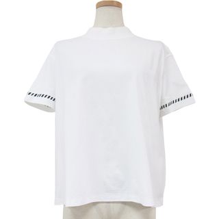 エルメス(Hermes)のHERMES エルメス Tシャツ カットソー トップス 23春夏 ホワイト 白 34(XS) ハイネック 半袖 ボクシーフィット カノエ プリント コットン 綿 ブランド【レディース】【中古】(Tシャツ(半袖/袖なし))