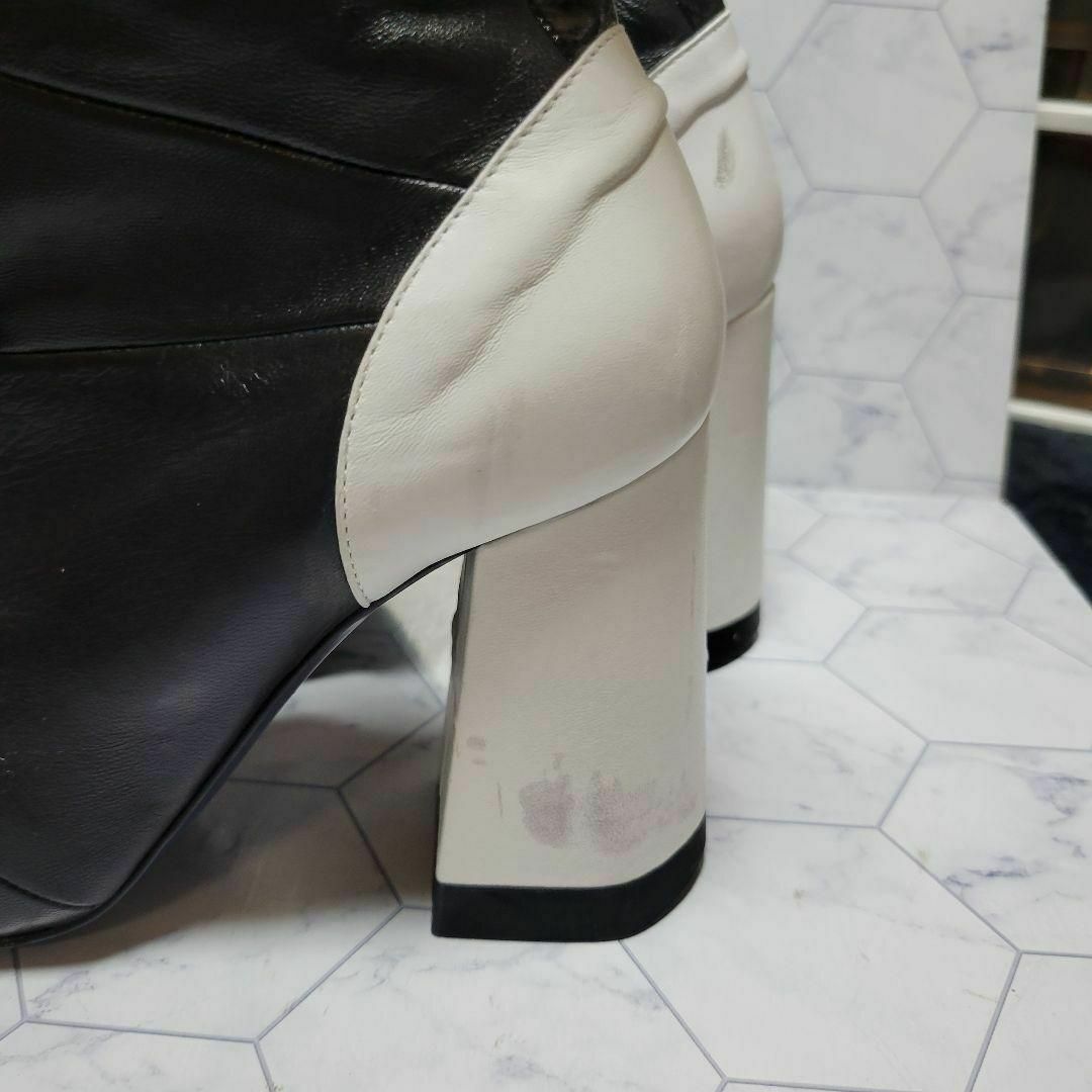 ジルサンダー 上品 バイカラー ブーツ 白×黒 ドレス ワンピース パンプス-