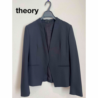 セオリー(theory)のTheory   セオリー　ノーカラー　ジャケット　ネイビー　サイズ2(ノーカラージャケット)