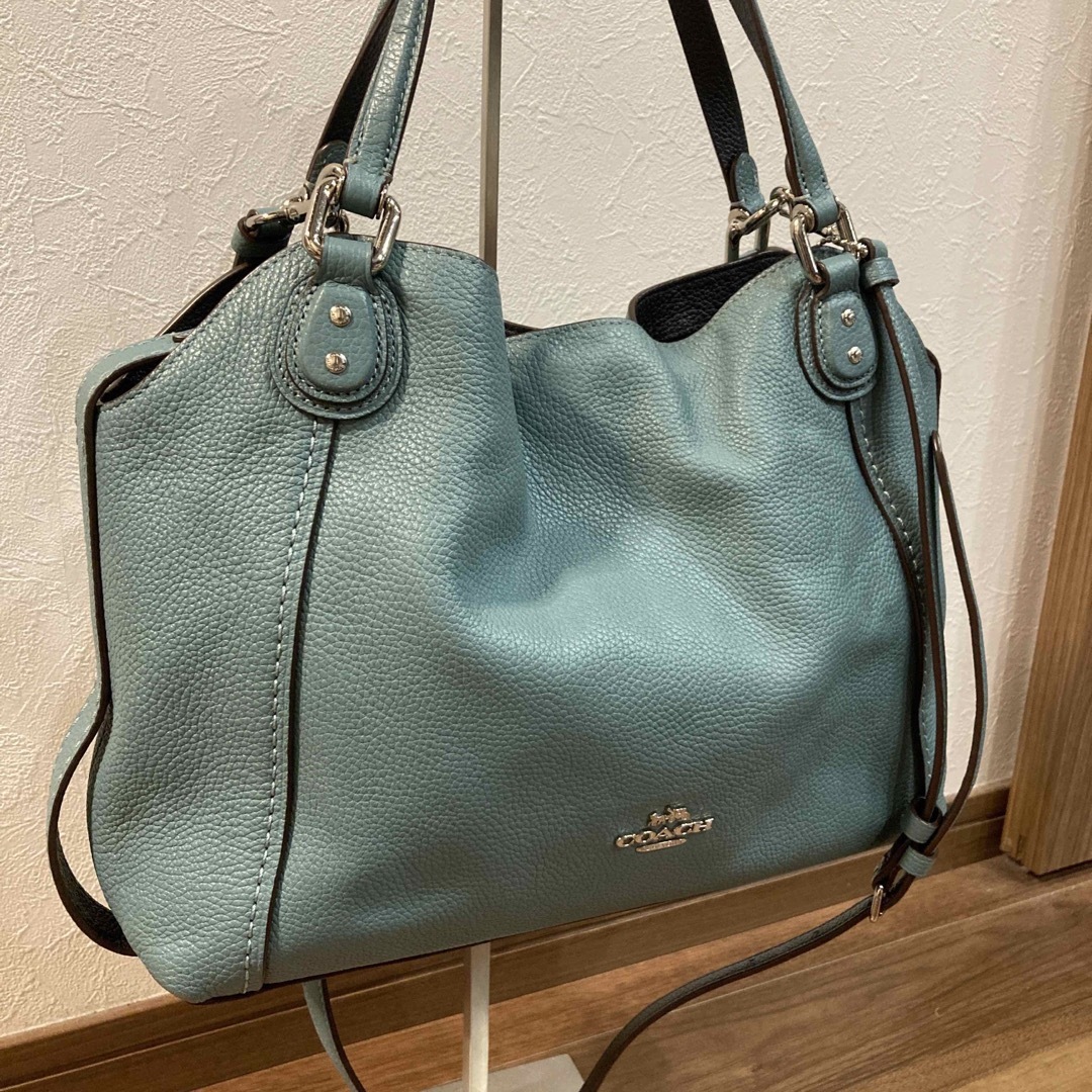 美品】COACH コーチ 2way ショルダーバッグ くすみブルー 57124 美品】COACH コーチ 2way ショルダーバッグ くすみブルー 57124